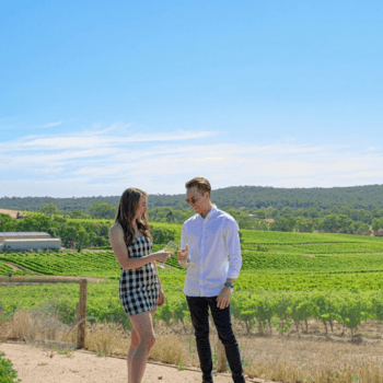 Visitors enjoying the vineyard at Sanguine Estate